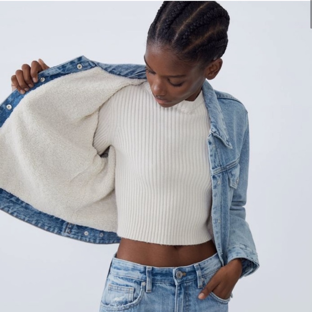 ZARA | Denim Fleece / Shearling Lined Jacket